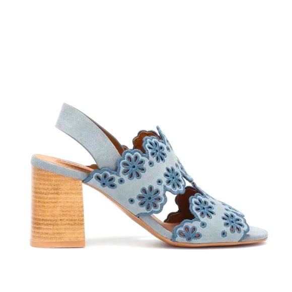 SEE BY CHLOE 🖤 Blue suede embroidered sandals - Picture 2 of 9